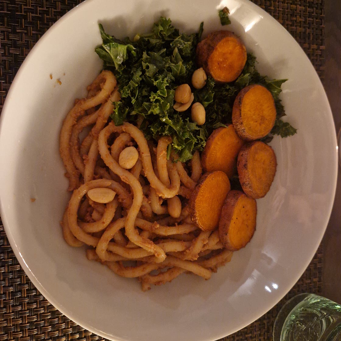 Peanut Noodles with crispy kale
