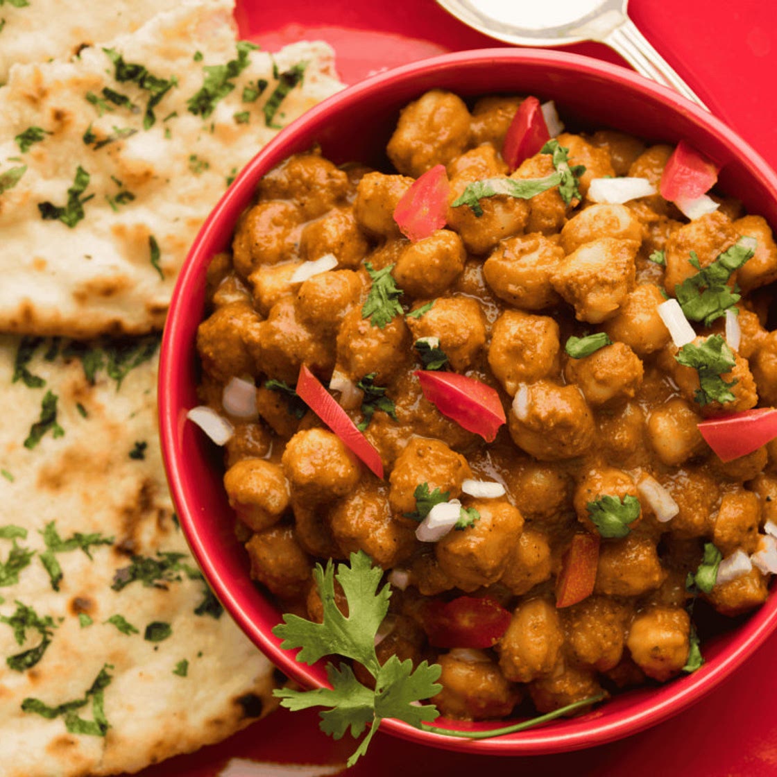 Indian Spiced Chickpeas with Fried Bread