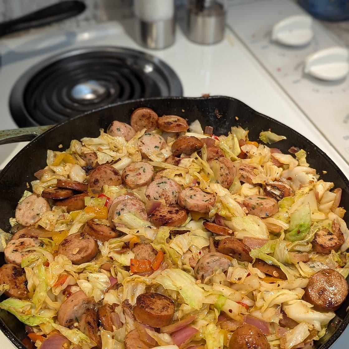 Cabbage and chicken sausage