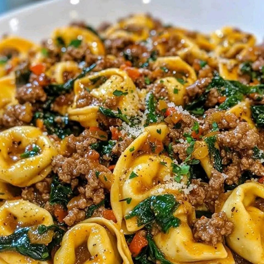 Garlic butter beef and spinach tortellini
