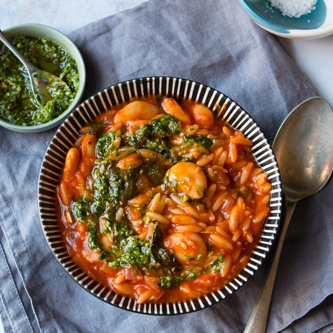 Smoked paprika orzo soup
