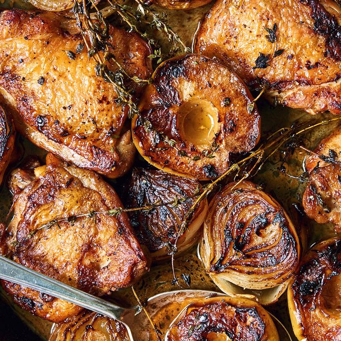 Cider-Braised Chicken With Apples, Onions & Thyme