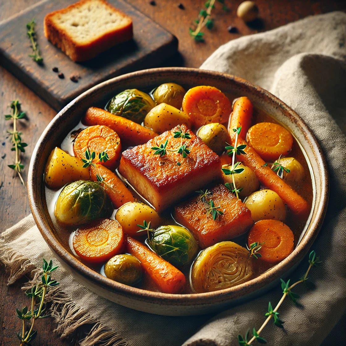 Slow Cooker Harvest Pork Belly & Root Vegetable Stew