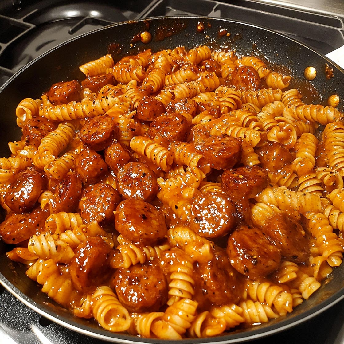 One-Skillet Mild Honey BBQ Sausage & Pasta