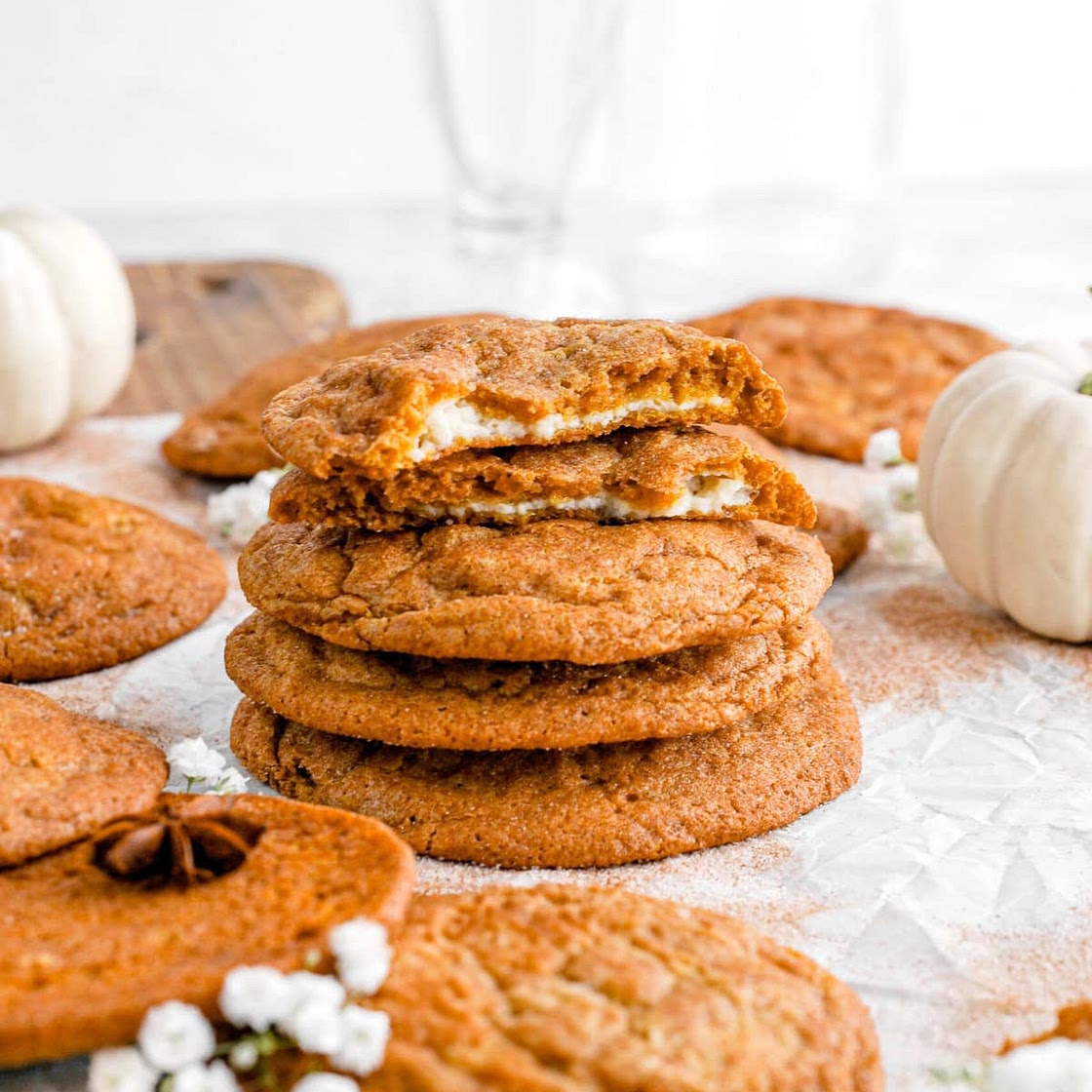 Cheesecake Stuffed Pumpkin Snickerdoodle Cookies