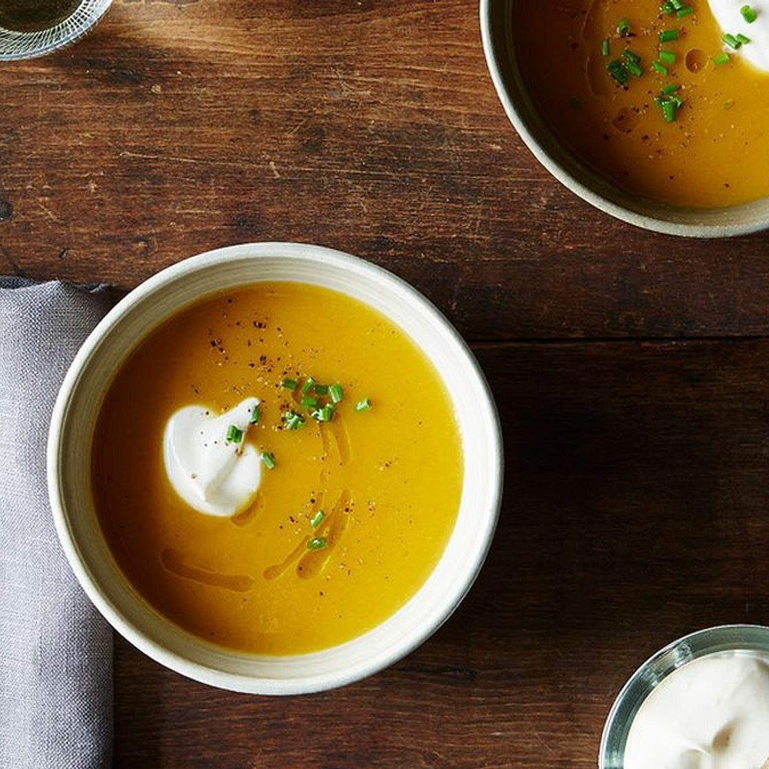 Thomas Keller's Butternut Soup with Brown Butter, Sage, and Nutmeg Crème Fraîche