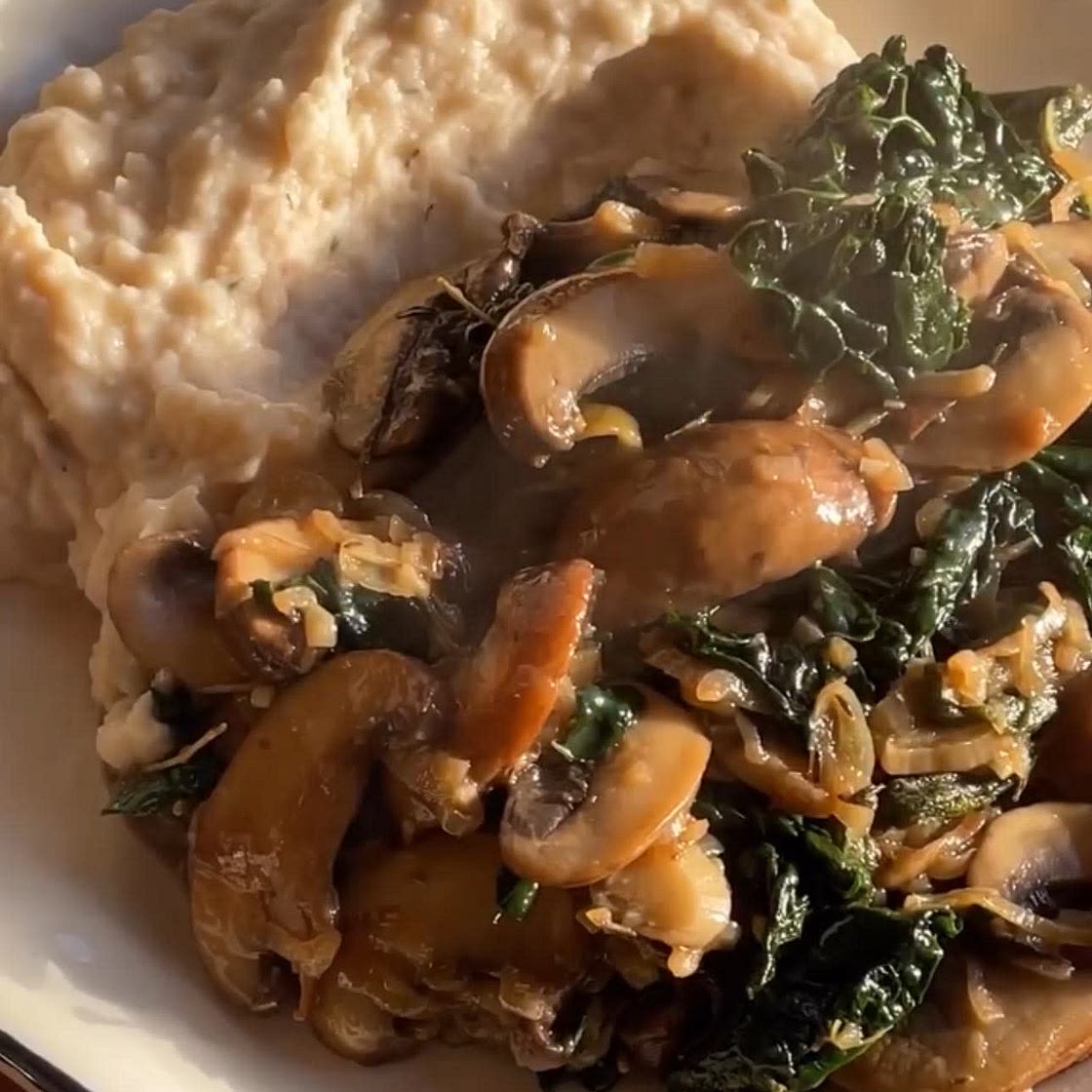 Zoe Mushroom Stroganoff and butter bean mash