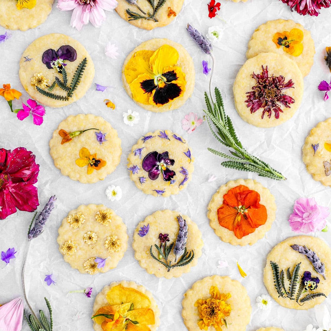 Edible Flower Lemon Shortbread Cookies