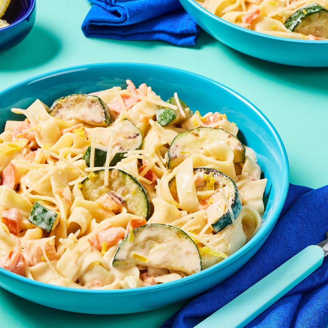 Creamy Lemon & Zucchini Fettuccine with Fresh Fettuccine, Tomato & Parmesan