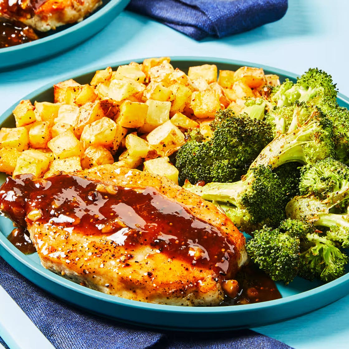 Jammin’ Fig Pork Chops with Broccoli & Crispy Potatoes