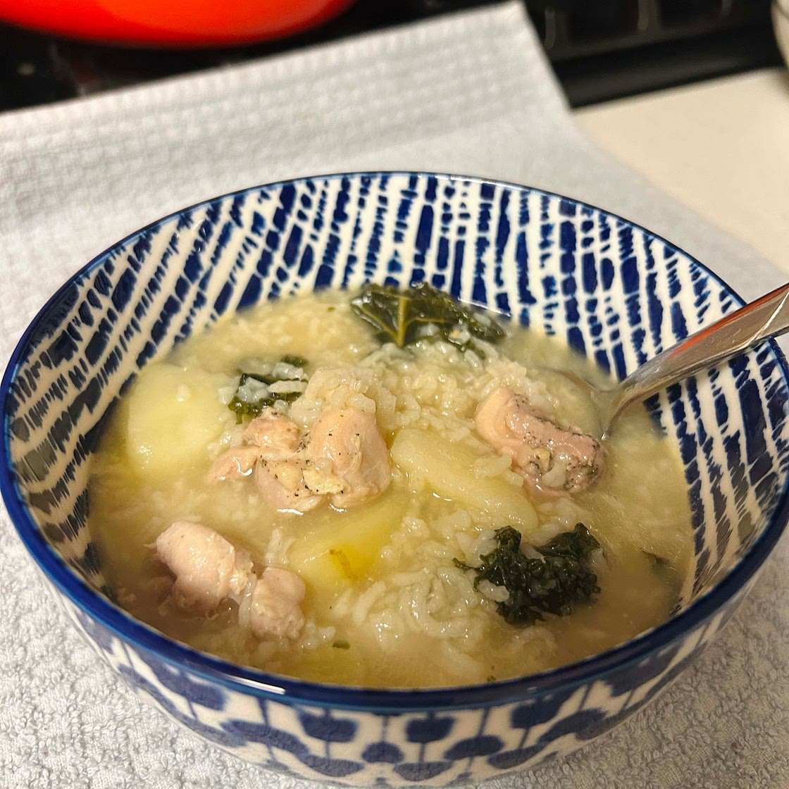 Chicken miso soup with potato and rice