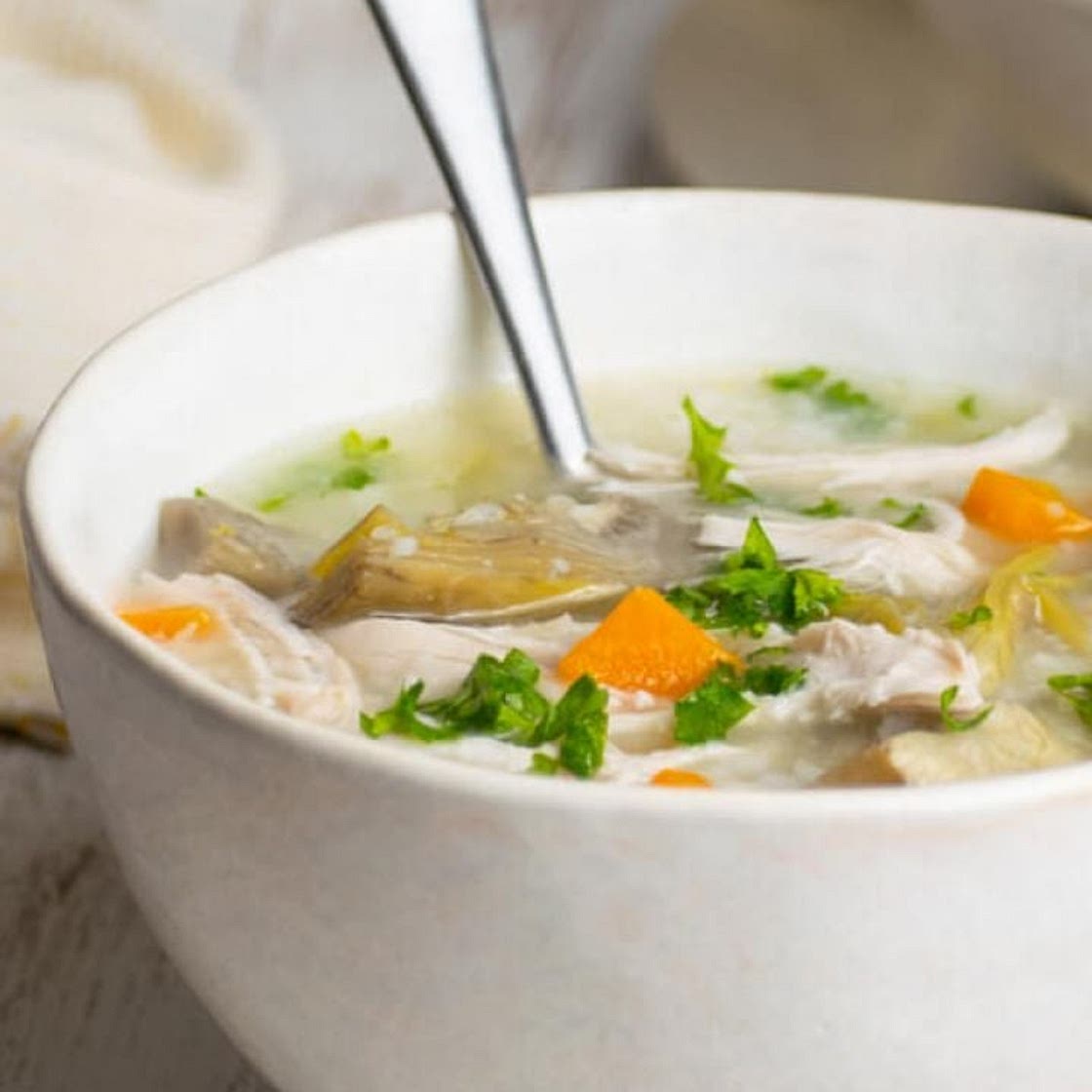 Slow Cooker Lemon Chicken Artichoke Soup