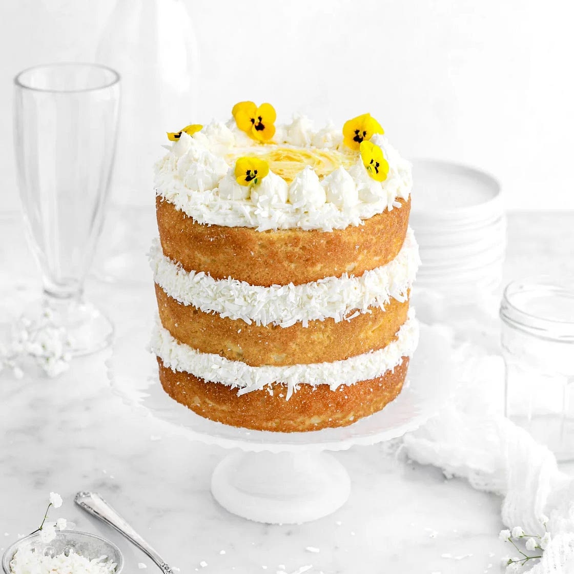 Lemon Coconut Naked Cake with Lemon Curd