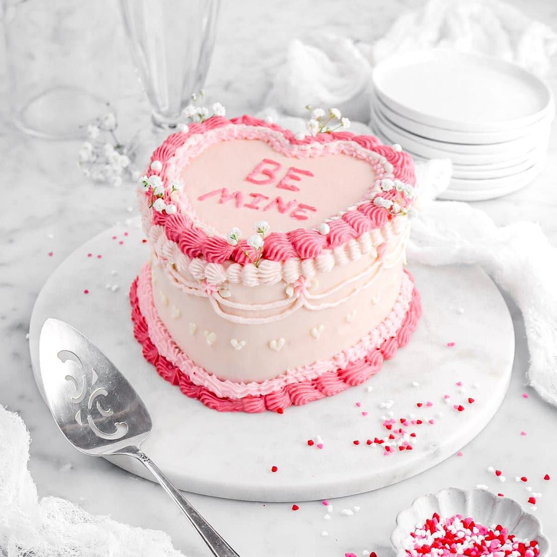 Vintage-Style Heart Shaped Pink Velvet Cake with Cream Cheese Frosting