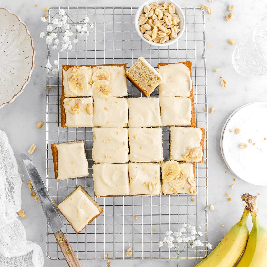 The Best Banana Cake Recipe with Peanut Butter Cream Cheese Frosting