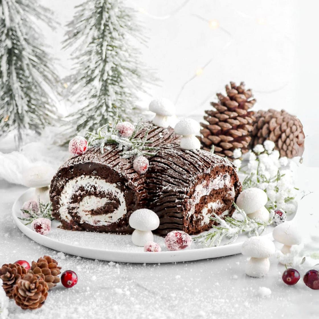 Chocolate Yule Log with White Chocolate Peppermint Filling (Bûche De Noël)