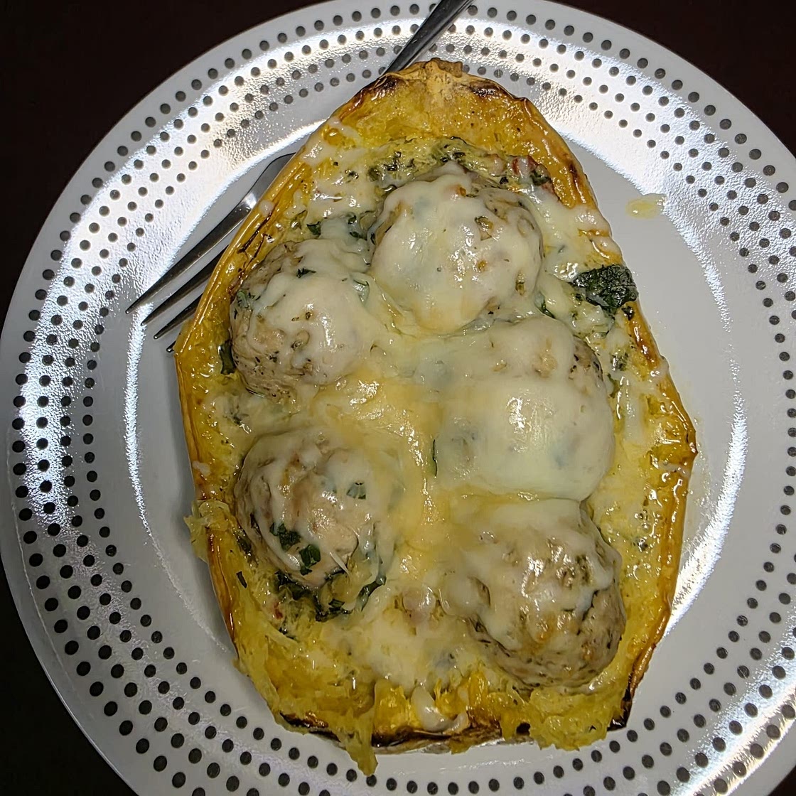 Garlic Butter Chicken Meatballs Stuffed In Spaghetti Squash: