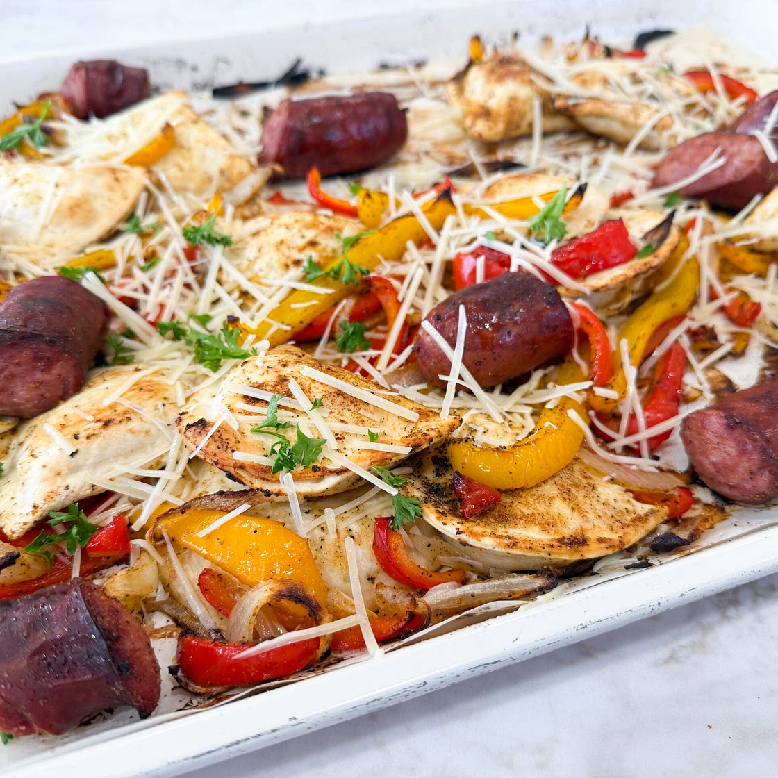 Kielbasa and Pierogies - Sheet Pan Sausage and Potatoes