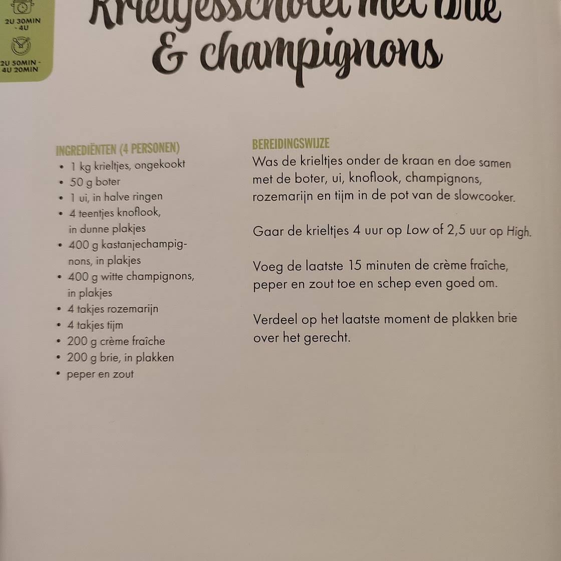 Krieltjesschotel met brie en champignons