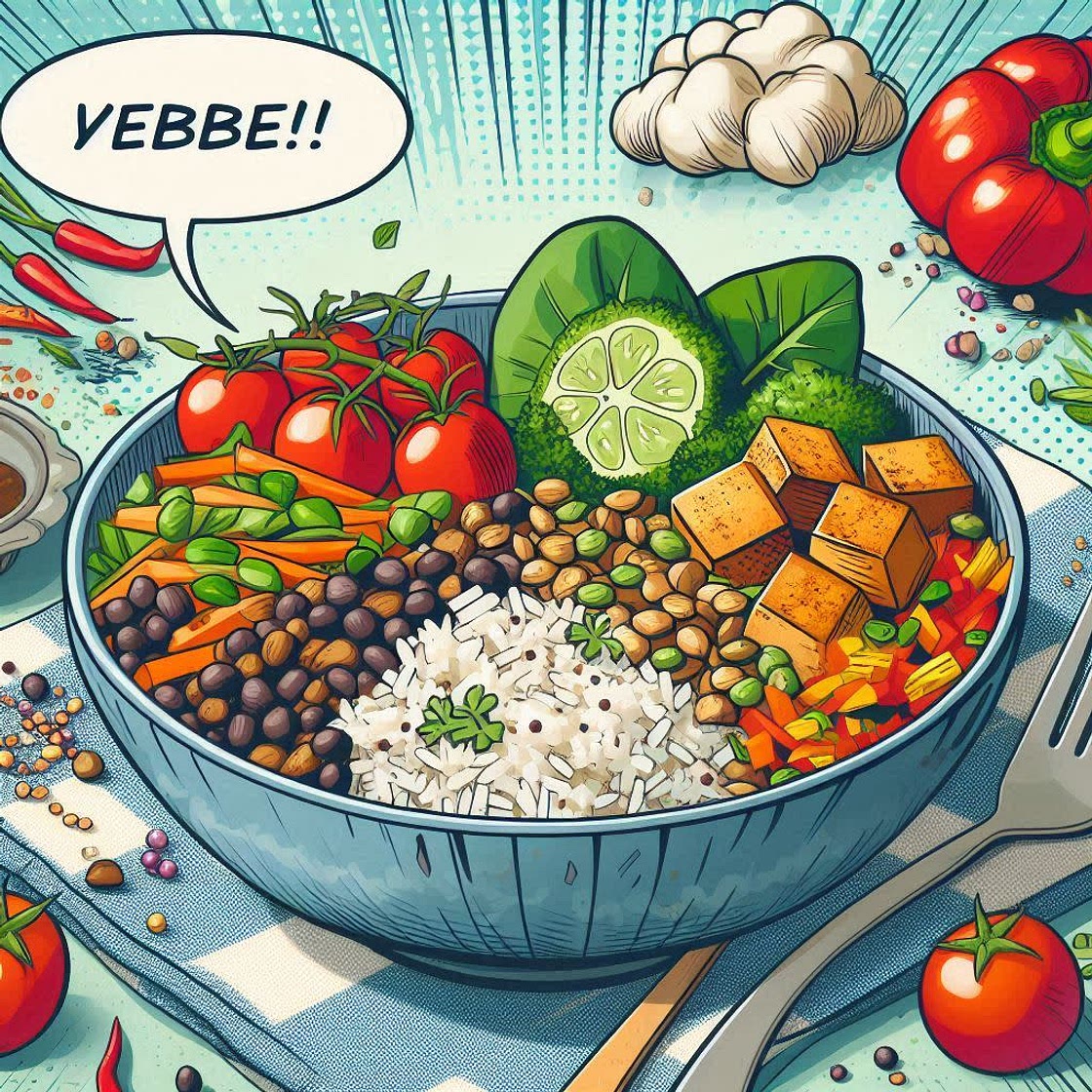 Rice and Lentil Bowl with Tofu and Mixed Vegetables