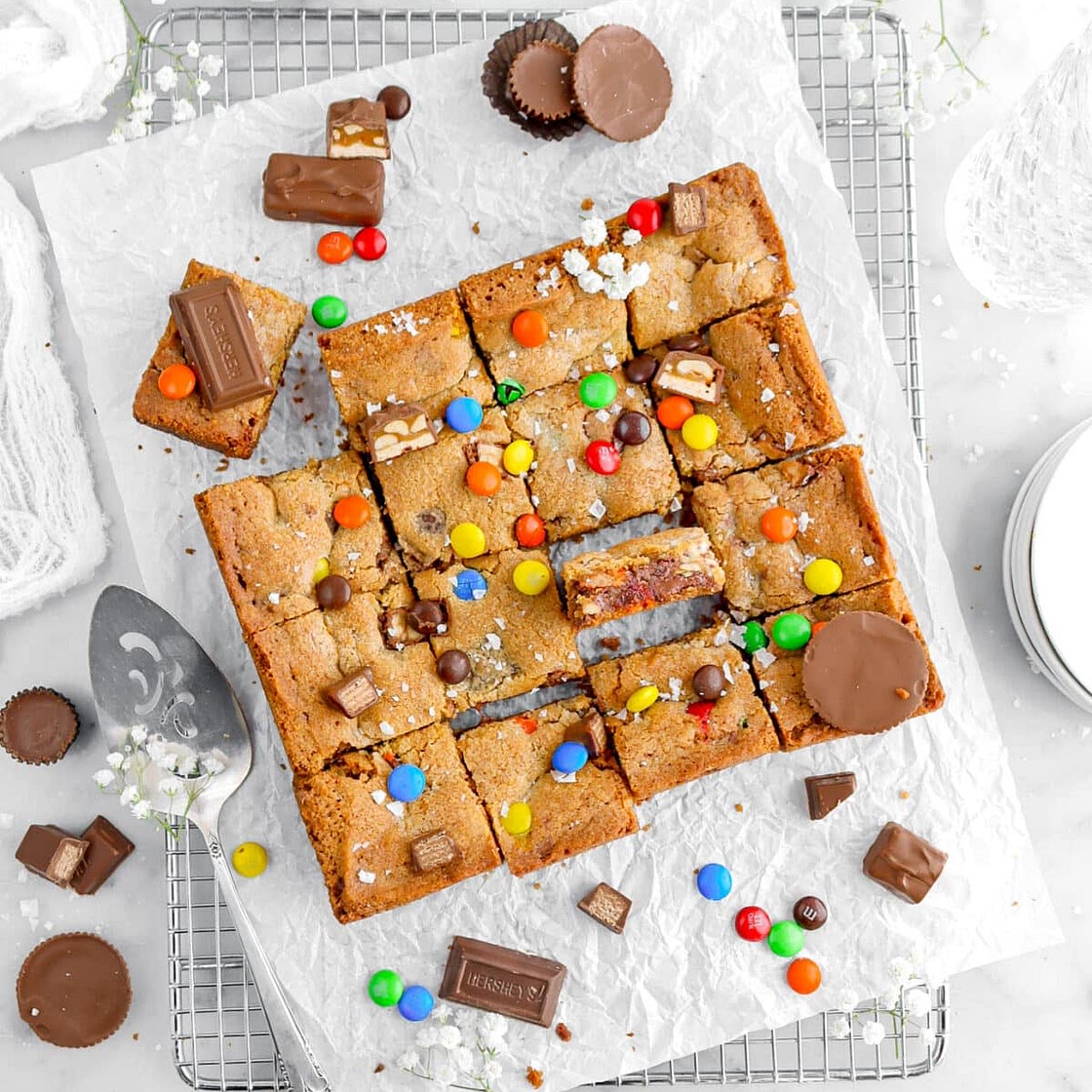 Soft and Chewy Leftover Halloween Candy Cookie Bars