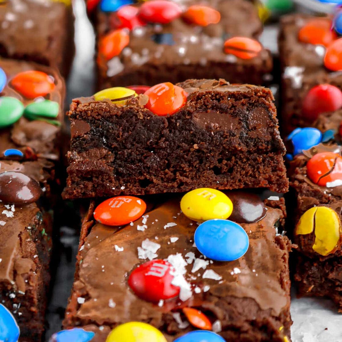 Fudgy Crinkle Top M&M Brownies