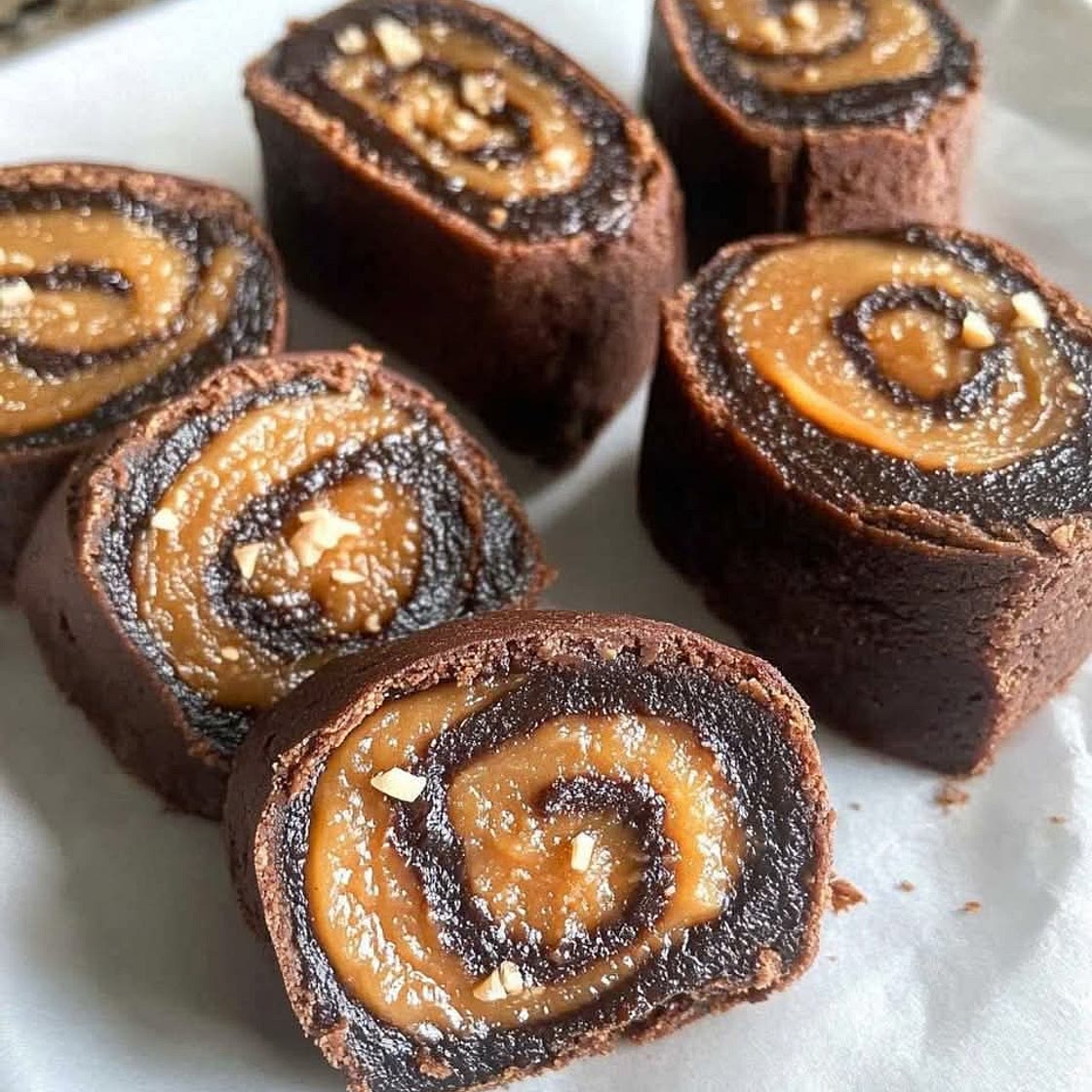 No-Bake Chocolate and Peanut Butter Date Caramel Rolls