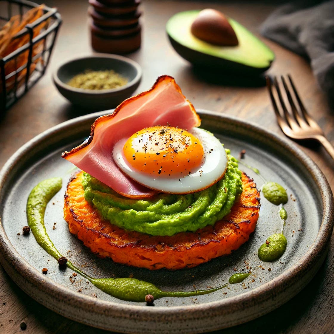Galette de patate douce avocat et œufs