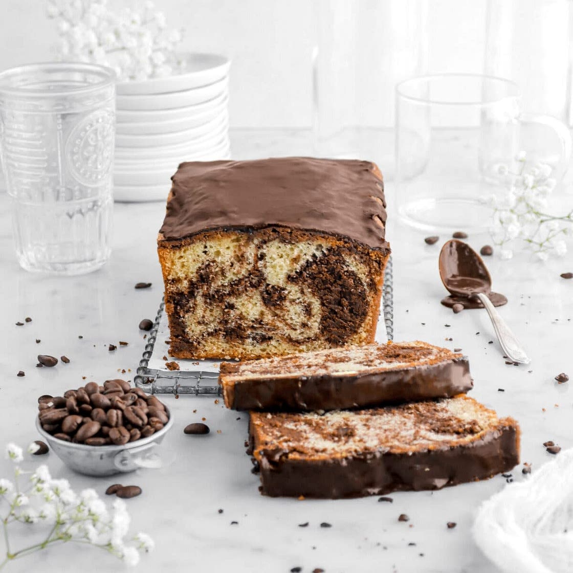 Dark Chocolate Espresso Marble Loaf Cake