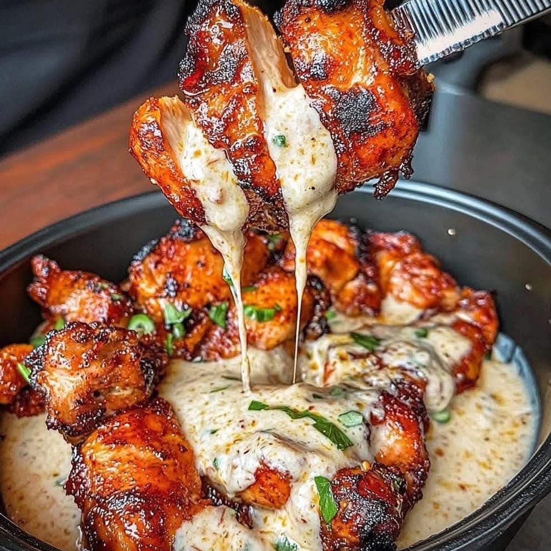 Grilled Chicken Bites with Creamy Garlic Sauce