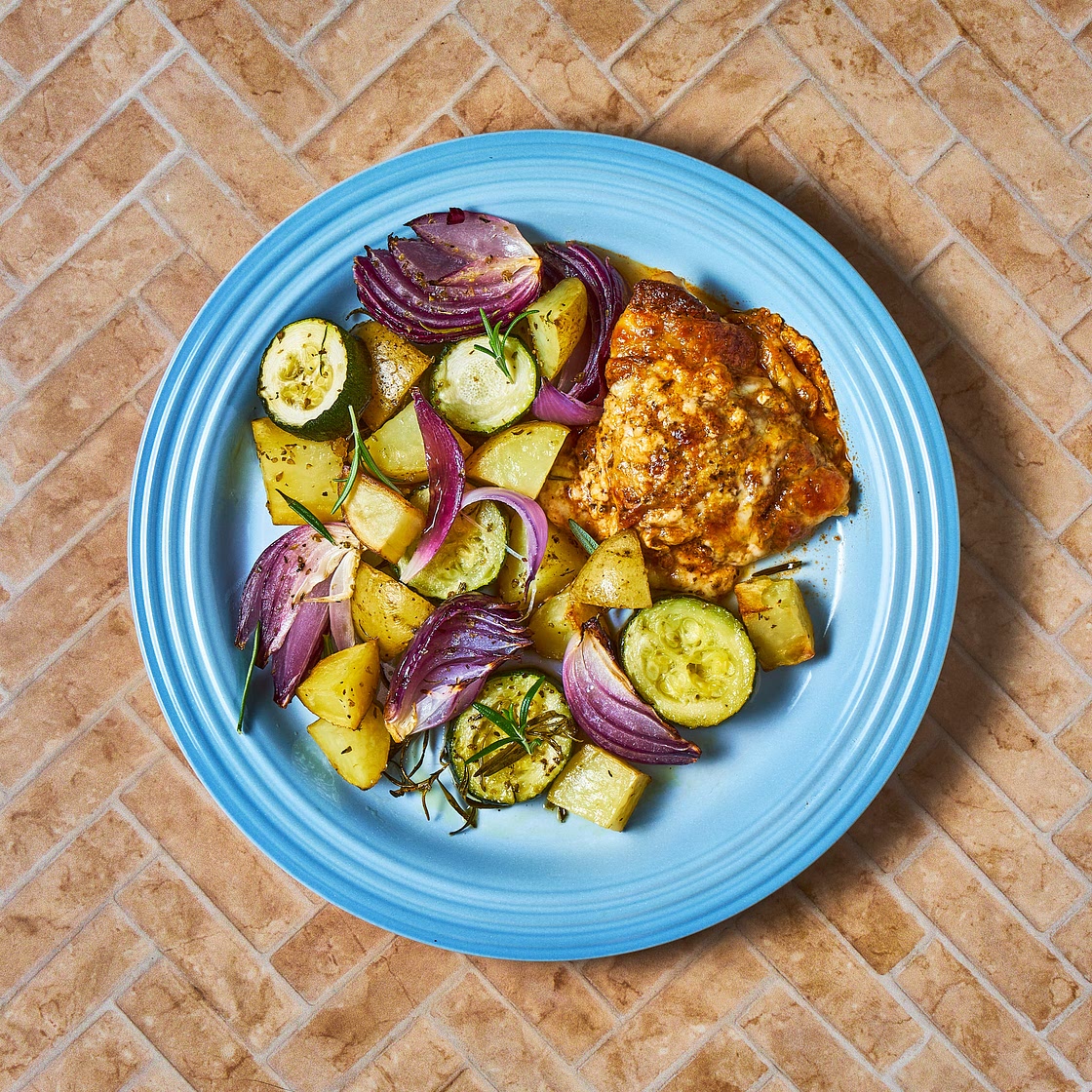 Mozzarella & Red Pesto Chicken With Roasted Veg