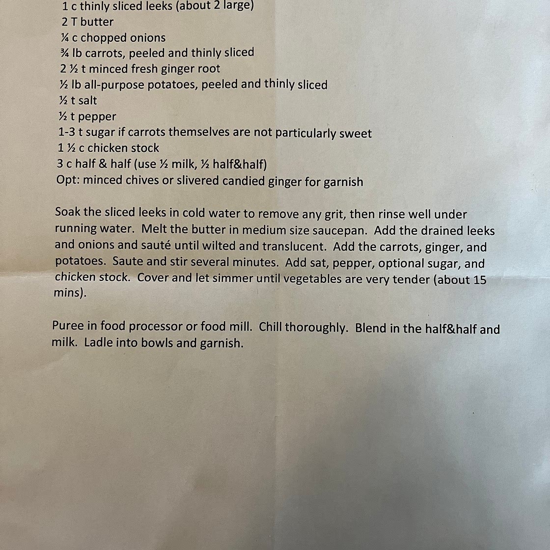Gingered carrot vichyssoise