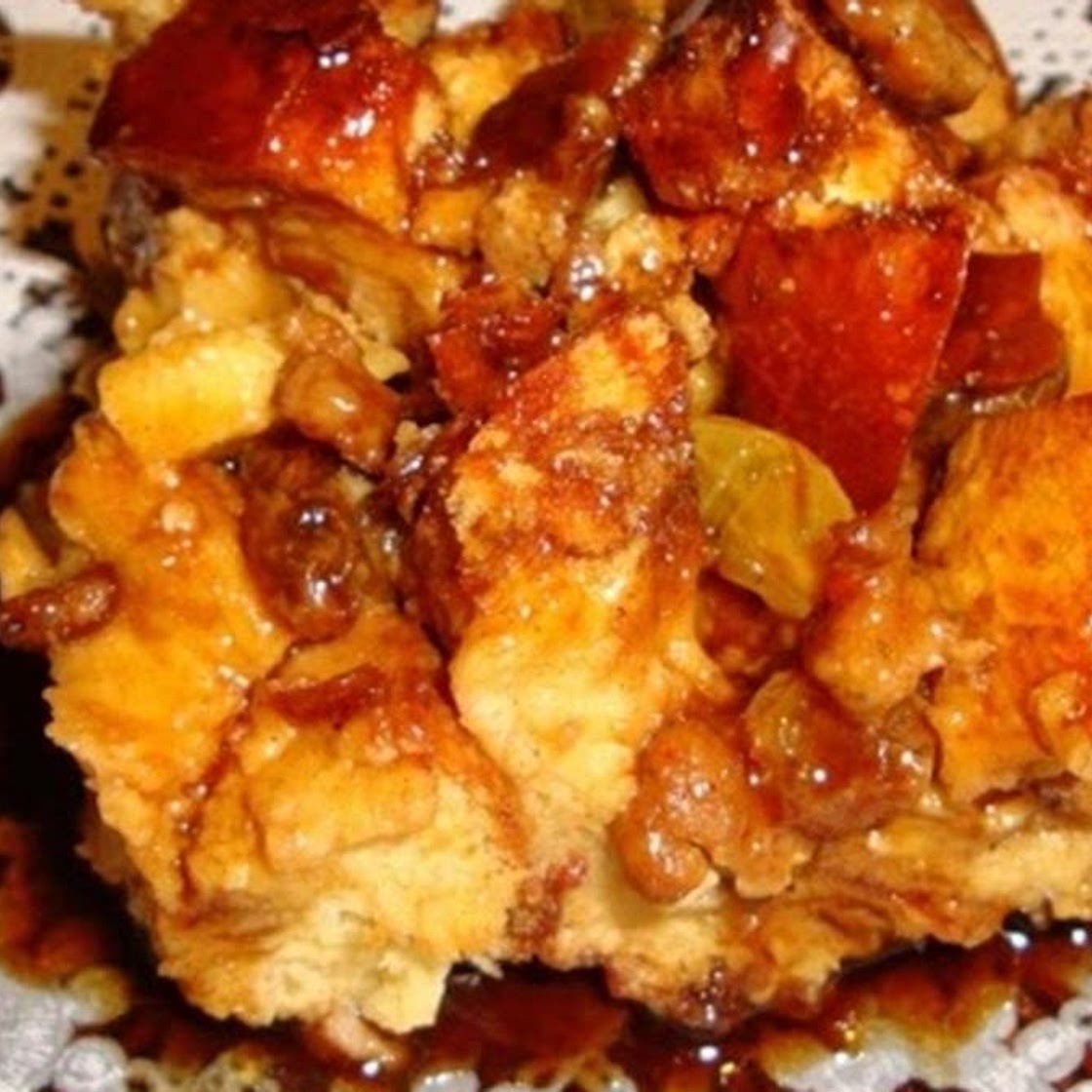 Apple and Sausage French Toast Casserole with Cinnamon Syrup