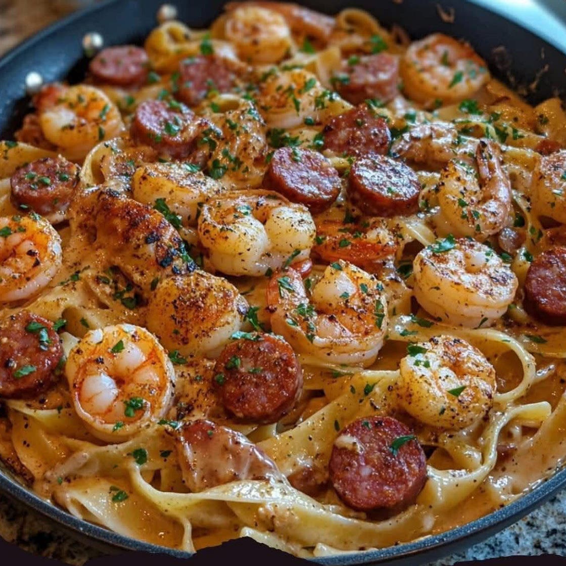 Cajun Shrimp and Sausage Alfredo Pasta 
