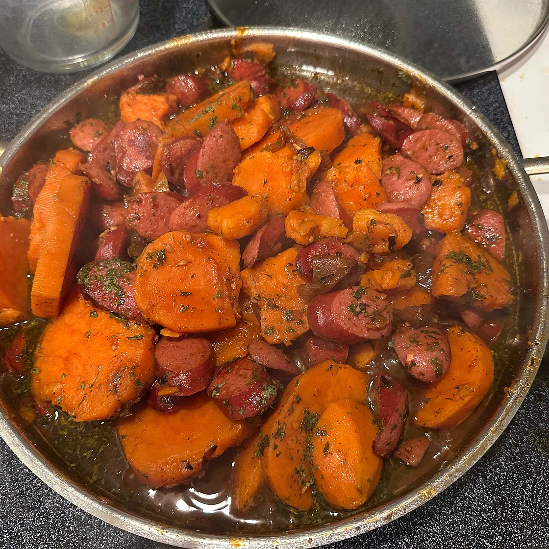 Sweet Potato, Caramelized Onion, Sausage Goulash