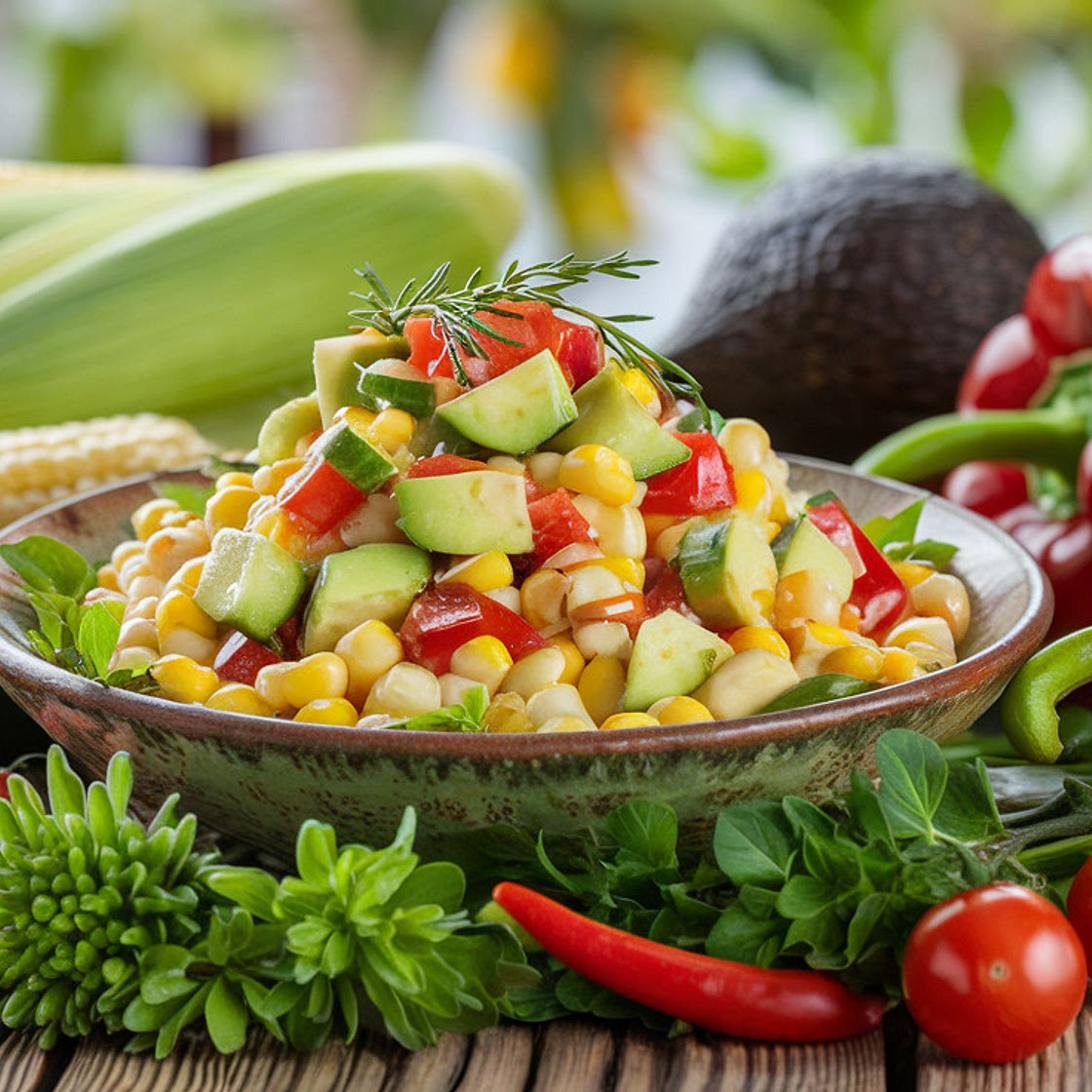 corn salad aovcado rice winergar