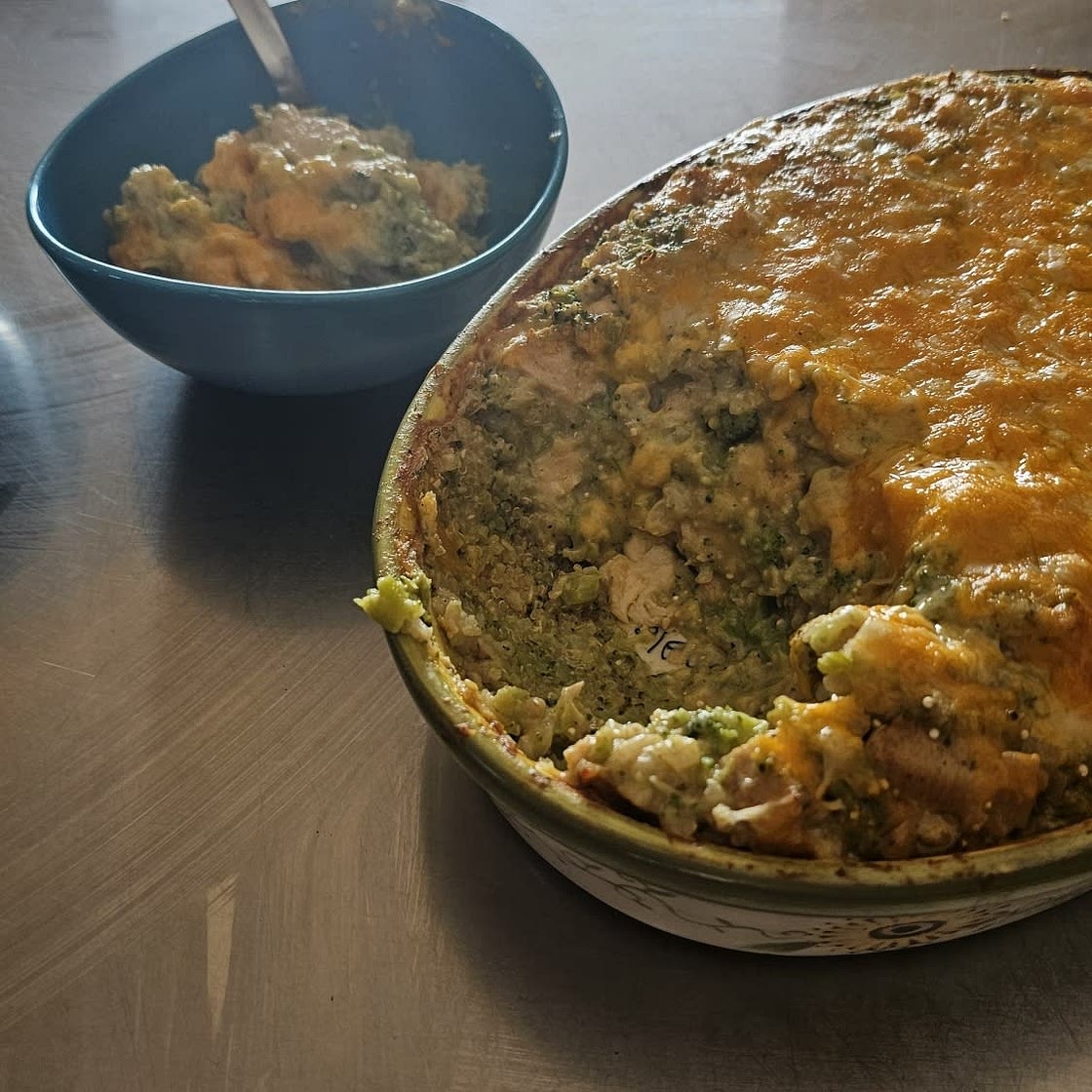 Broccoli, cheese, chicken, and quinoa casserole