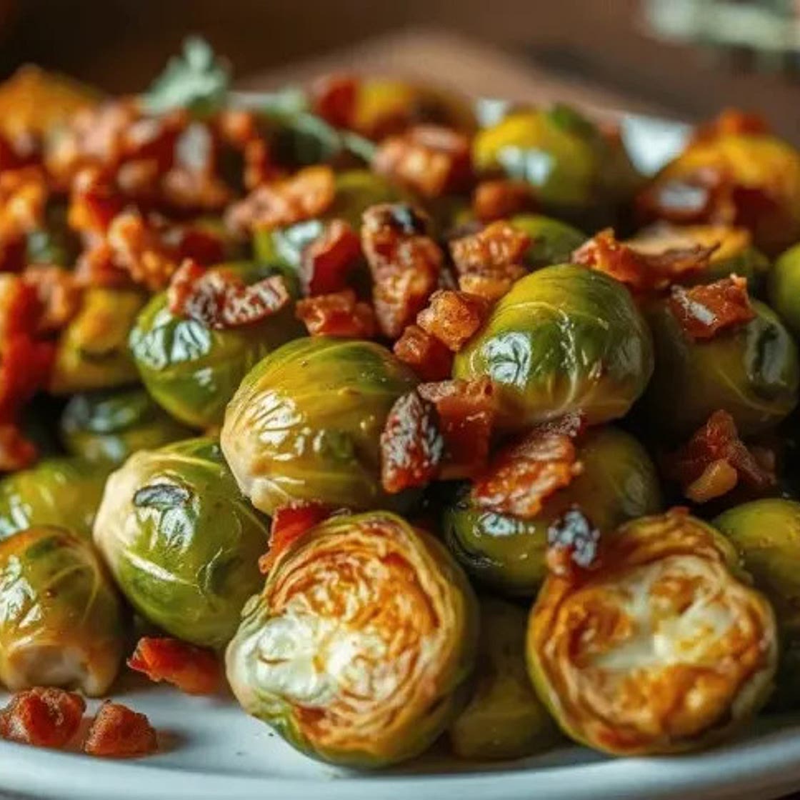 Crispy Roasted Brussels Sprouts with Bacon