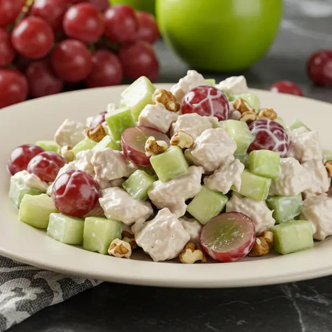 Easy chicken salad with grapes and apples