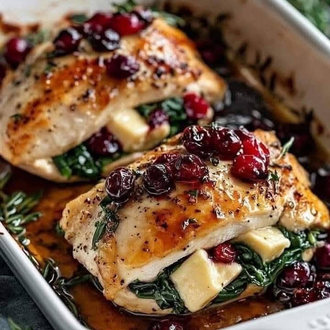 Poulet farcie aux épinards , brie et camberge