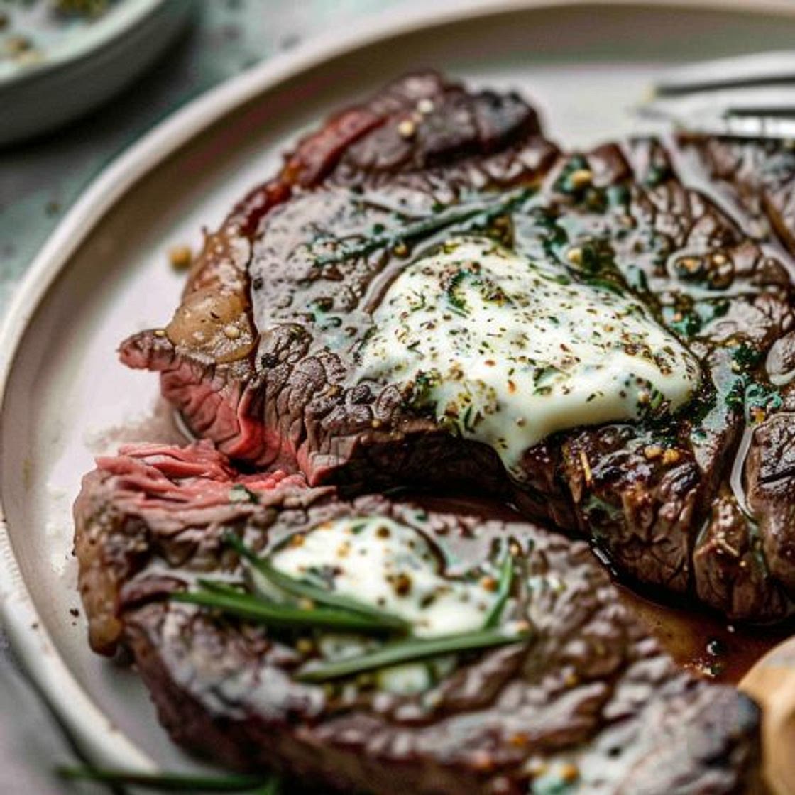 Air Fryer Steak with Garlic Herb Butter