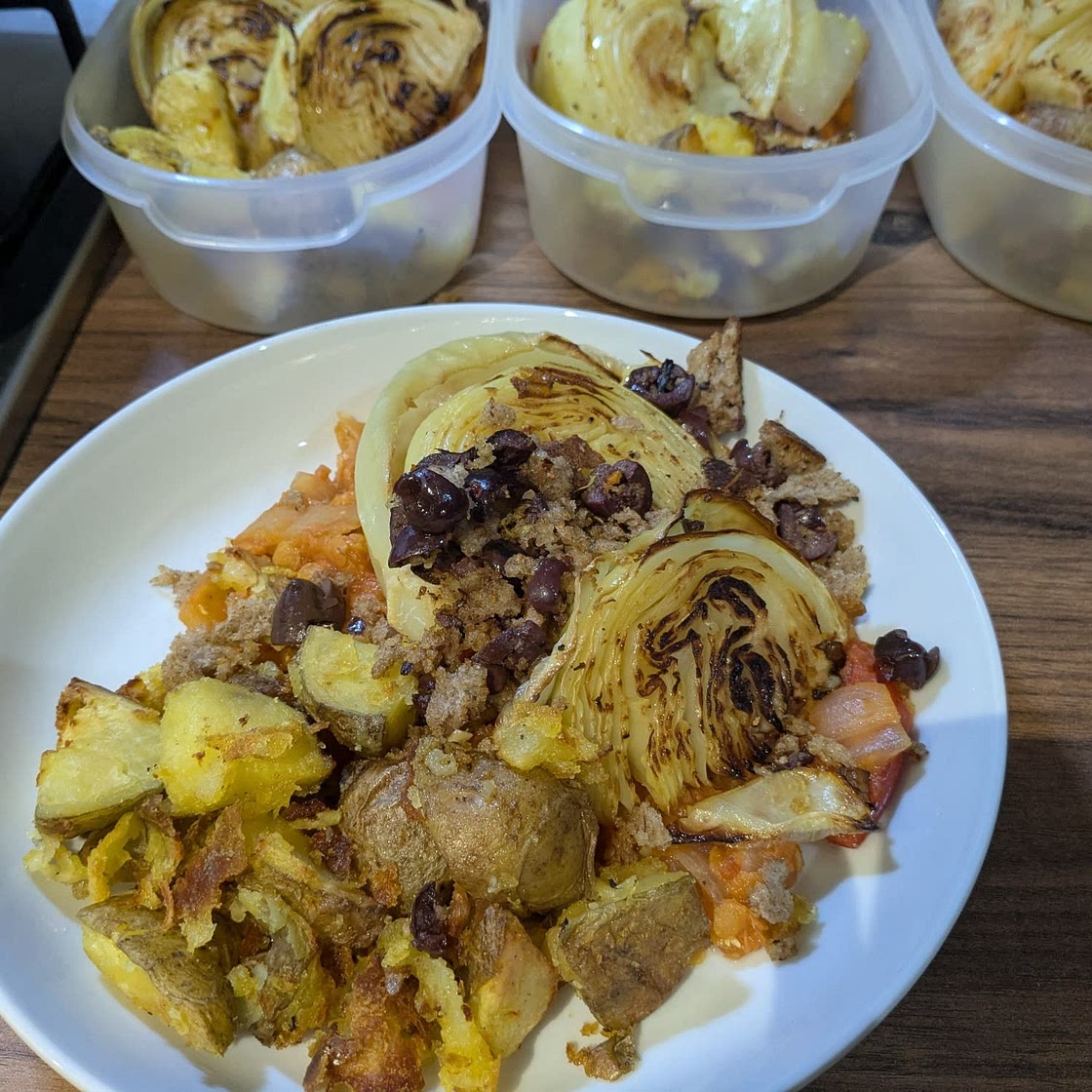 Italian-style roast cabbage wedges with tomato lentils