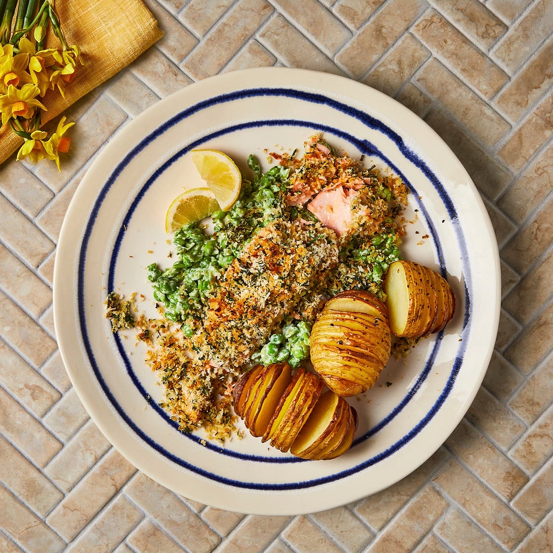 Herb-Crusted Salmon With Hasselback Potatoes