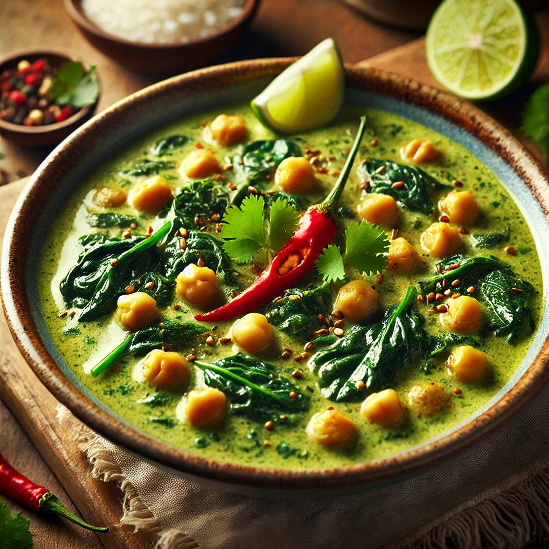 Curry verde de garbanzos y espinacas