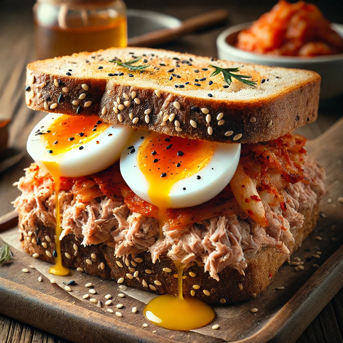 Sandwich atún, kimchi y huevo