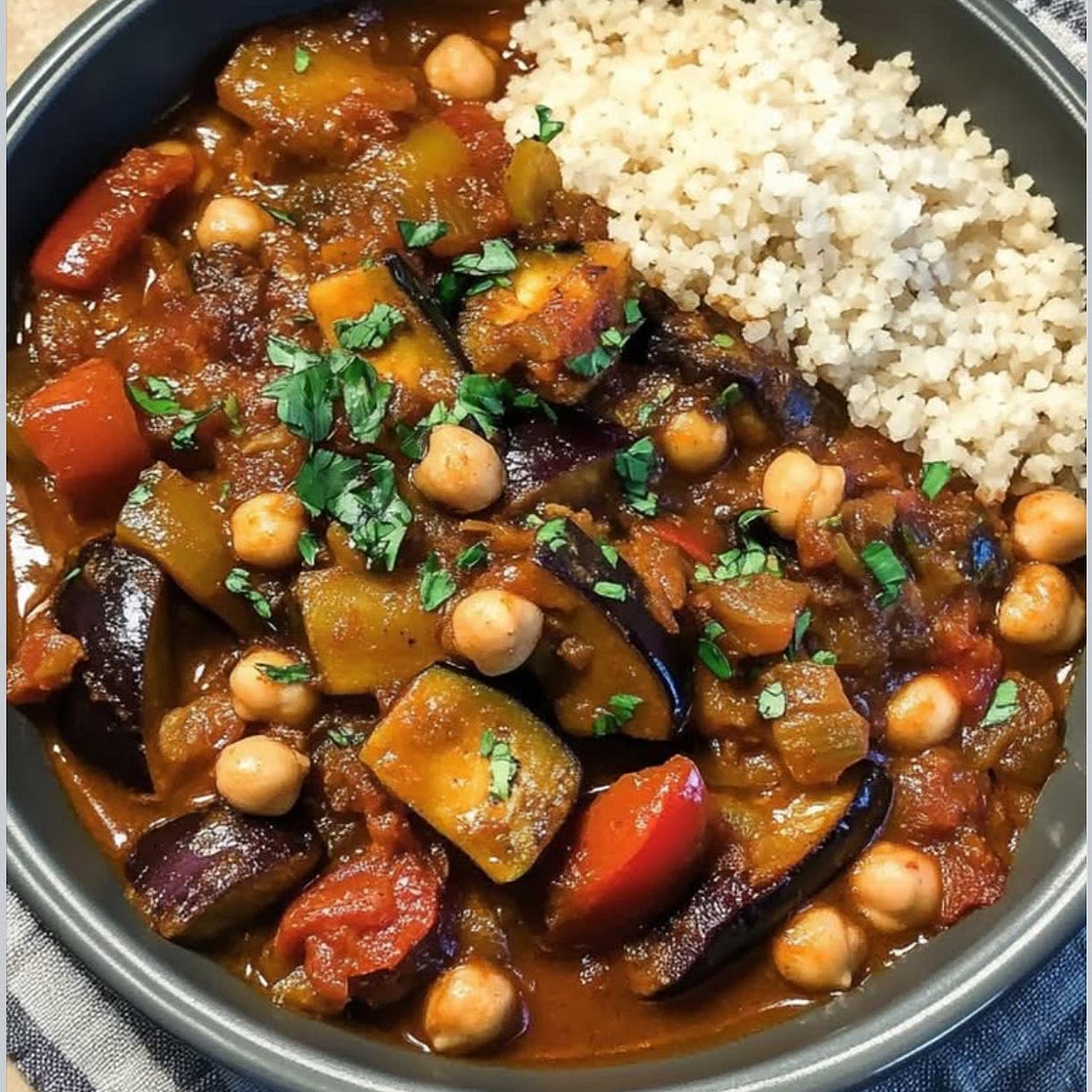 Moroccan Aubergine and Chickpea Tagine