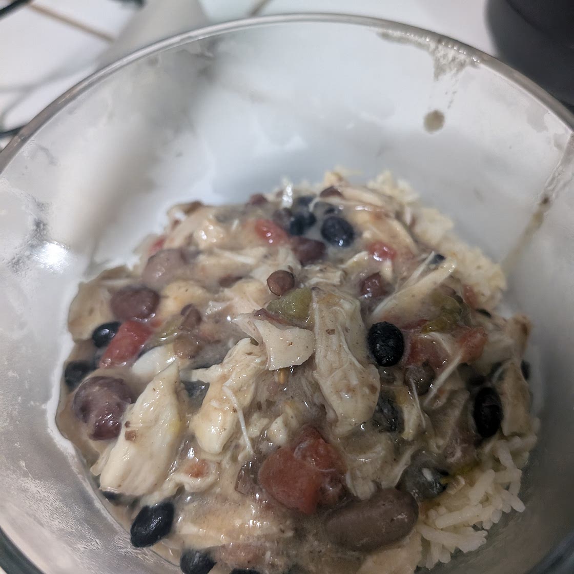 White chicken chili beans and rice
