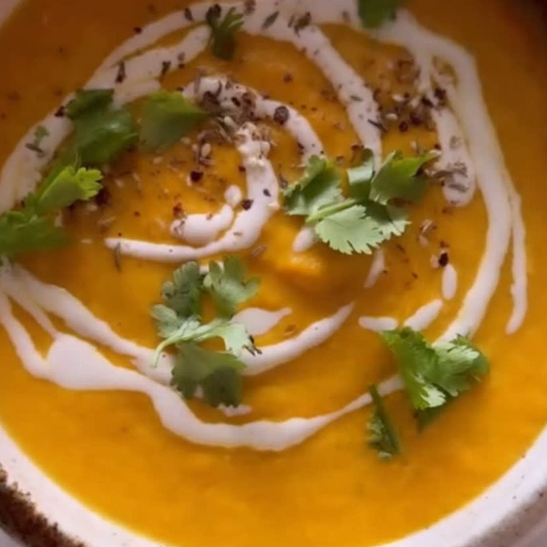 Carrot, ginger, tahini soup