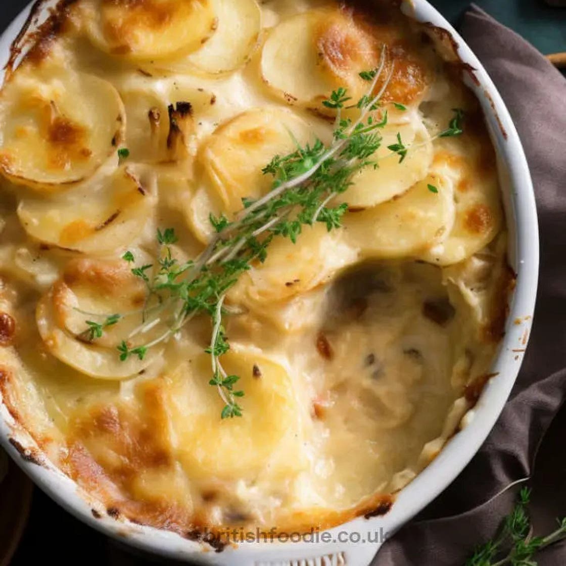 Creamy Potato Gratin With Onion, Garlic And Rosemary