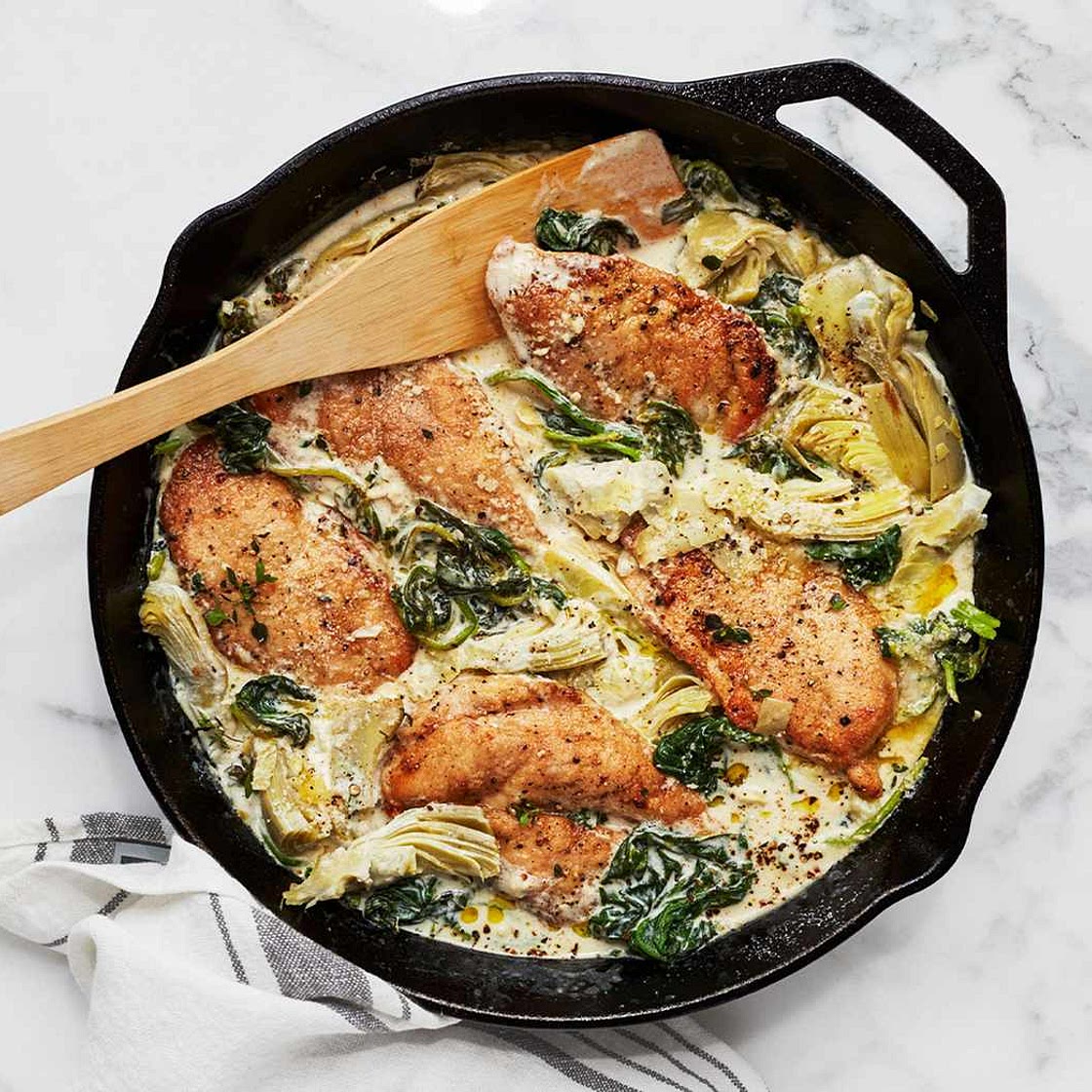 Creamy Lemon Chicken With Spinach and Artichokes